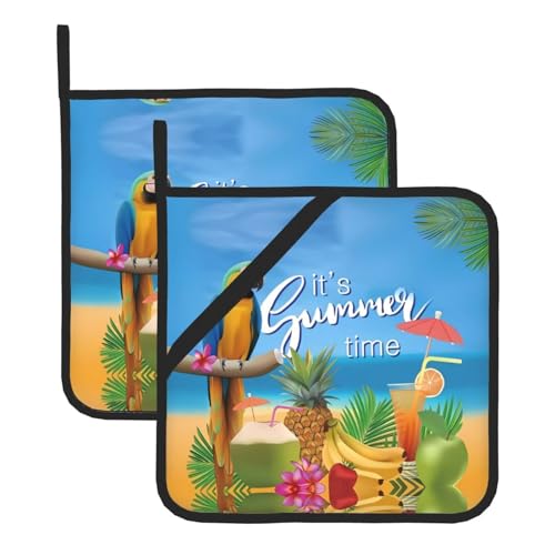 Sommer-Papageien-Topflappen-Sets für Küche und Grill, hitzebeständige Hotpads und Topflappen, perfekt zum Backen, Grillen Sommer-Papageien-Topflappen-Sets für Küche und Grill, hitzebeständige Hotpads und Topflappen, perfekt zum Backen, Grillen von JaoXer