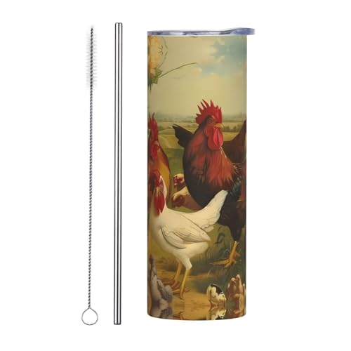 Straw Zweiteiliges Set Edelstahlbecher mit Deckel, 590 ml, Motiv: Hühner und Bauernhof, isoliert, perfekt für Sport, Büro und Zuhause Straw Zweiteiliges Set Edelstahlbecher mit Deckel, 590 ml, Motiv: Hühner und Bauernhof, isoliert, perfekt für Sport, Büro und Zuhause von JaoXer