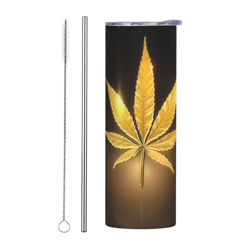 Straw Zweiteiliges Set Edelstahlbecher mit Deckel, 590 ml, goldener Cannabisdruck, isolierte Wasserflasche, perfekt für Sport, Büro und Zuhause Straw Zweiteiliges Set Edelstahlbecher mit Deckel, 590 ml, goldener Cannabisdruck, isolierte Wasserflasche, perfekt für Sport, Büro und Zuhause von JaoXer