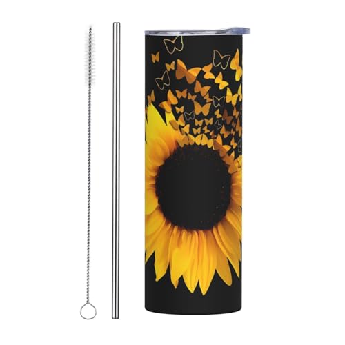 Straw Zweiteiliges Set Edelstahlbecher mit Deckel – 590 ml Sonnenblumen, Blumen, Schmetterlinge, Kunstdruck, isolierte Wasserflasche, perfekt für Sport, Büro und Zuhause Straw Zweiteiliges Set Edelstahlbecher mit Deckel – 590 ml Sonnenblumen, Blumen, Schmetterlinge, Kunstdruck, isolierte Wasserflasche, perfekt für Sport, Büro und Zuhause von JaoXer