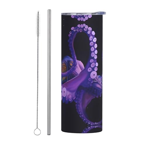 Straw Zweiteiliges Set Edelstahlbecher mit Deckel – 590 ml lila Oktopus-Druck, isolierte Wasserflasche, perfekt für Sport, Büro und Zuhause Straw Zweiteiliges Set Edelstahlbecher mit Deckel – 590 ml lila Oktopus-Druck, isolierte Wasserflasche, perfekt für Sport, Büro und Zuhause von JaoXer