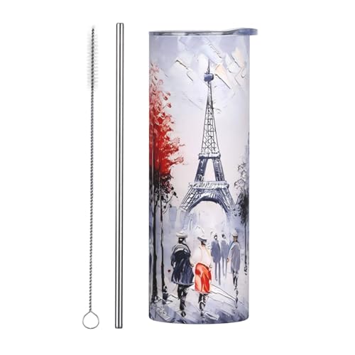 Stroh-Edelstahlbecher mit Deckel, zweiteilig, 590 ml, Motiv: Paris Stadtbaum, Eiffelturm, Kunstdruck, isolierte Wasserflasche, perfekt für Sport, Büro und Zuhause Stroh-Edelstahlbecher mit Deckel, zweiteilig, 590 ml, Motiv: Paris Stadtbaum, Eiffelturm, Kunstdruck, isolierte Wasserflasche, perfekt für Sport, Büro und Zuhause von JaoXer