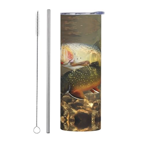 Stroh-Trinkflasche, zweiteilig, Edelstahlbecher mit Deckel, 590 ml, Motiv: Bachforelle, Fliegenfischen, isolierte Wasserflasche, perfekt für Sport, Büro und Zuhause Stroh-Trinkflasche, zweiteilig, Edelstahlbecher mit Deckel, 590 ml, Motiv: Bachforelle, Fliegenfischen, isolierte Wasserflasche, perfekt für Sport, Büro und Zuhause von JaoXer