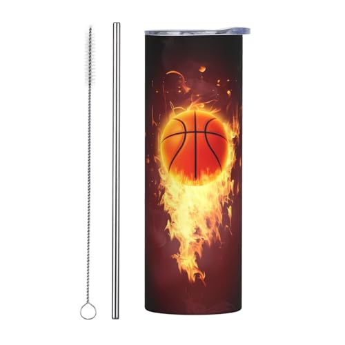 Stroh-Trinkflasche, zweiteilig, Edelstahlbecher mit Deckel, 590 ml, mit Basketball-Druck, isoliert, perfekt für Sport, Büro und Zuhause Stroh-Trinkflasche, zweiteilig, Edelstahlbecher mit Deckel, 590 ml, mit Basketball-Druck, isoliert, perfekt für Sport, Büro und Zuhause von JaoXer