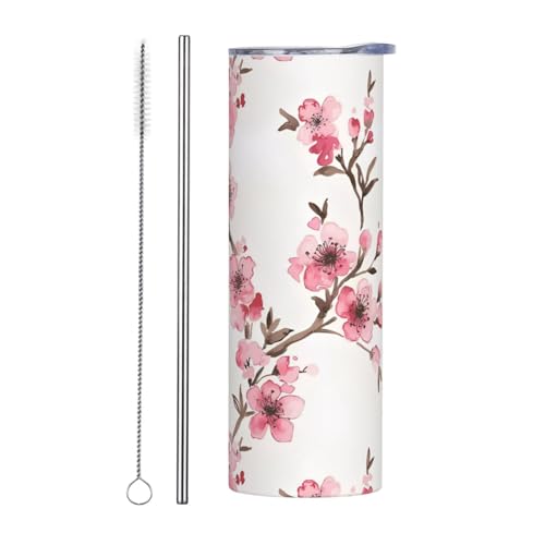 Stroh-Trinkflasche, zweiteilig, Edelstahlbecher mit Deckel, 590 ml, mit Kirschblüten-Druck, isoliert, perfekt für Sport, Büro und Zuhause Stroh-Trinkflasche, zweiteilig, Edelstahlbecher mit Deckel, 590 ml, mit Kirschblüten-Druck, isoliert, perfekt für Sport, Büro und Zuhause von JaoXer