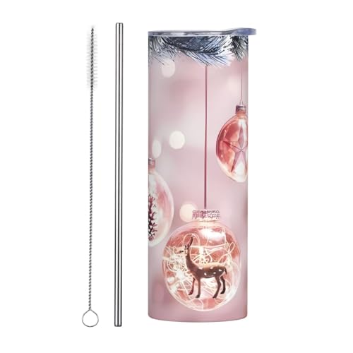Stroh-Trinkflasche, zweiteilig, Edelstahlbecher mit Deckel, 590 ml, mit Weihnachtsball-Druck, isoliert, perfekt für Sport, Büro und Zuhause Stroh-Trinkflasche, zweiteilig, Edelstahlbecher mit Deckel, 590 ml, mit Weihnachtsball-Druck, isoliert, perfekt für Sport, Büro und Zuhause von JaoXer