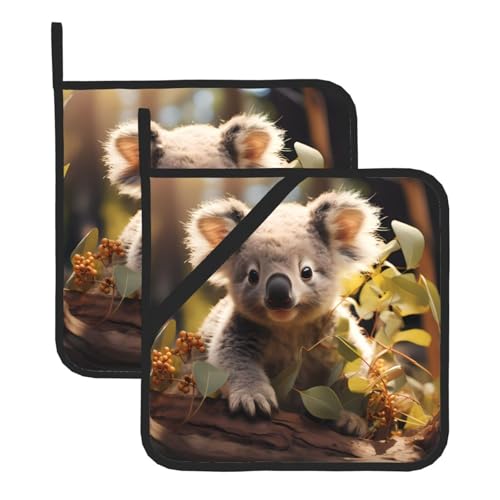 Süße Koala-Pflanzen-Druck-Topflappen-Sets – hitzebeständige Topflappen, Küchenofenhandschuhe zum Backen, Grillen und für die Mikrowelle Süße Koala-Pflanzen-Druck-Topflappen-Sets – hitzebeständige Topflappen, Küchenofenhandschuhe zum Backen, Grillen und für die Mikrowelle von JaoXer