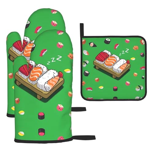 Sushi-Ofenhandschuhe, Topflappen-Set, 3-teilig, hitzebeständig, perfekt zum Backen, Grillen und Mikrowellenofen Sushi-Ofenhandschuhe, Topflappen-Set, 3-teilig, hitzebeständig, perfekt zum Backen, Grillen und Mikrowellenofen von JaoXer