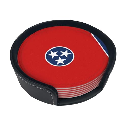 Tennessee Untersetzer mit Staatsflaggen-Druck, saugfähig, rund, 6 Stück, Lederuntersetzer für Zuhause, Küche, Bar, Kaffee, Büro Tennessee Untersetzer mit Staatsflaggen-Druck, saugfähig, rund, 6 Stück, Lederuntersetzer für Zuhause, Küche, Bar, Kaffee, Büro von JaoXer