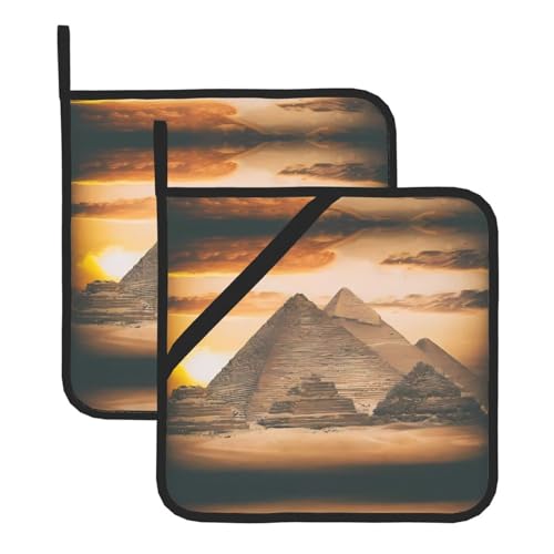 Topflappen-Set aus ägyptischer Pyramide im Vintage-Stil für Küche und Grill, hitzebeständige Hotpads und Topflappen, perfekt zum Backen, Grillen Topflappen-Set aus ägyptischer Pyramide im Vintage-Stil für Küche und Grill, hitzebeständige Hotpads und Topflappen, perfekt zum Backen, Grillen von JaoXer
