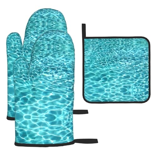 Topflappen-Set für Schwimmbad, Wasser, Ofenhandschuhe, Topflappen, 3-teilig, hitzebeständig, perfekt zum Backen, Grillen und Mikrowellenofen von JaoXer