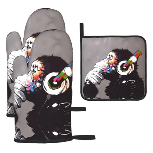 Topflappen-Set mit Affenmusik-Motiv, hitzebeständig, perfekt zum Backen, Grillen und Mikrowellenofen, 3-teilig Topflappen-Set mit Affenmusik-Motiv, hitzebeständig, perfekt zum Backen, Grillen und Mikrowellenofen, 3-teilig von JaoXer