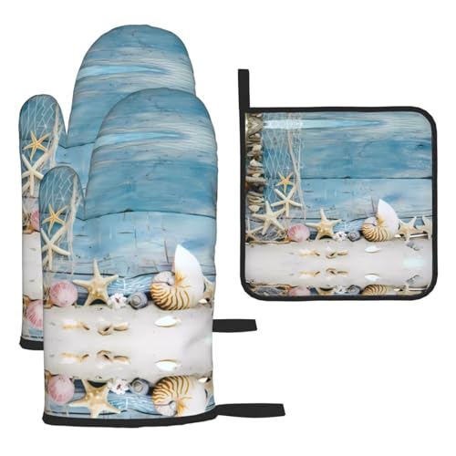 Topflappen-Set mit Muschelmotiv und Seestern-Muster, 3-teilig, hitzebeständig, perfekt zum Backen, Grillen und Mikrowellenofen Topflappen-Set mit Muschelmotiv und Seestern-Muster, 3-teilig, hitzebeständig, perfekt zum Backen, Grillen und Mikrowellenofen von JaoXer