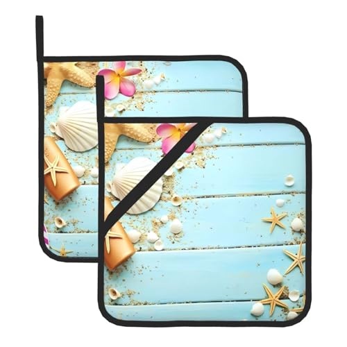 Topflappen-Set mit Strandmotiv für Küche und Grill, hitzebeständige Hotpads und Topflappen, perfekt zum Backen, Grillen von JaoXer