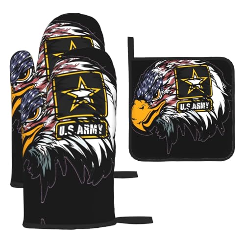 Topflappen-Set mit amerikanischer Flagge, Motiv: US-Armee, Motiv: Adler, 3-teilig, hitzebeständig, perfekt zum Backen, Grillen und Mikrowellenofen Topflappen-Set mit amerikanischer Flagge, Motiv: US-Armee, Motiv: Adler, 3-teilig, hitzebeständig, perfekt zum Backen, Grillen und Mikrowellenofen von JaoXer