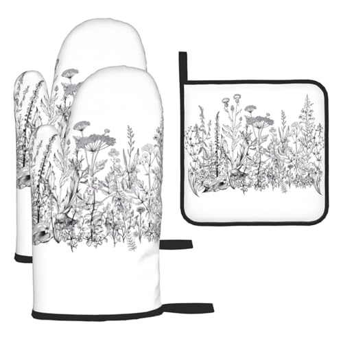 Topflappen-Set mit schwarzen und weißen Blumen – 3-teiliges hitzebeständiges Topflappen-Set für die Küche, perfekt zum Backen, Grillen und Mikrowellenofen Topflappen-Set mit schwarzen und weißen Blumen – 3-teiliges hitzebeständiges Topflappen-Set für die Küche, perfekt zum Backen, Grillen und Mikrowellenofen von JaoXer