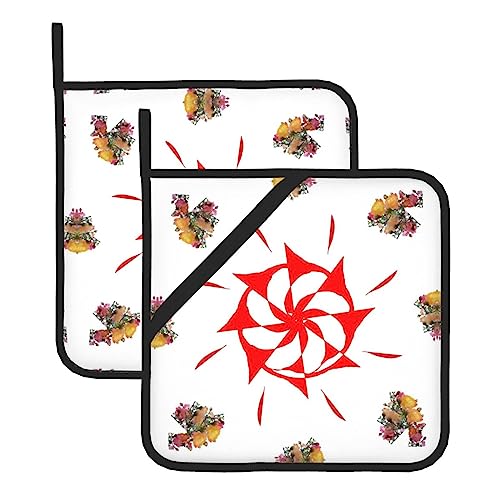 Topflappen-Sets mit 8-Wege-Rotationsdruck, hitzebeständige Topflappen, Küchenofenhandschuhe zum Backen, Grillen und Mikrowellenherd von JaoXer