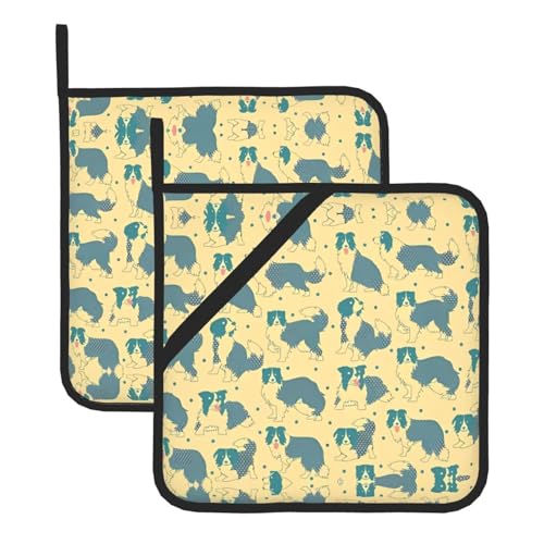 Topflappen-Sets mit Border Collie-Muster für Küche und Grill, hitzebeständige Hotpads und Topflappen, perfekt zum Backen, Grillen Topflappen-Sets mit Border Collie-Muster für Küche und Grill, hitzebeständige Hotpads und Topflappen, perfekt zum Backen, Grillen von JaoXer