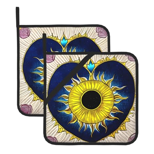 Topflappen-Sets mit Cartoon-Herz und Sonnenaufdruck, hitzebeständige Topflappen, Küchenofenhandschuhe zum Backen, Grillen und für die Mikrowelle Topflappen-Sets mit Cartoon-Herz und Sonnenaufdruck, hitzebeständige Topflappen, Küchenofenhandschuhe zum Backen, Grillen und für die Mikrowelle von JaoXer