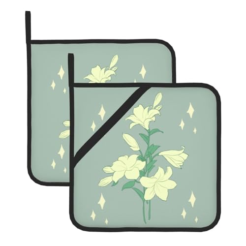 Topflappen-Sets mit Cartoon-weißen Lilien, hitzebeständige Topflappen, Küchenofenhandschuhe zum Backen, Grillen und für die Mikrowelle Topflappen-Sets mit Cartoon-weißen Lilien, hitzebeständige Topflappen, Küchenofenhandschuhe zum Backen, Grillen und für die Mikrowelle von JaoXer