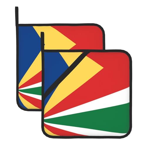Topflappen-Sets mit Flagge der Seychellen, hitzebeständige Topflappen, Küchenofenhandschuhe zum Backen, Grillen und für die Mikrowelle Topflappen-Sets mit Flagge der Seychellen, hitzebeständige Topflappen, Küchenofenhandschuhe zum Backen, Grillen und für die Mikrowelle von JaoXer