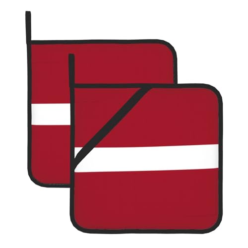 Topflappen-Sets mit Flagge von Lettland – hitzebeständige Topflappen, Küchenofenhandschuhe zum Backen, Grillen und Mikrowellenherd von JaoXer