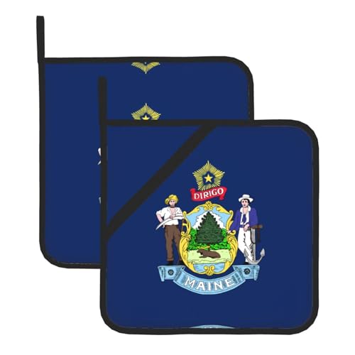 Topflappen-Sets mit Flagge von Maine – hitzebeständige Topflappen, Küchenofenhandschuhe zum Backen, Grillen und für die Mikrowelle Topflappen-Sets mit Flagge von Maine – hitzebeständige Topflappen, Küchenofenhandschuhe zum Backen, Grillen und für die Mikrowelle von JaoXer