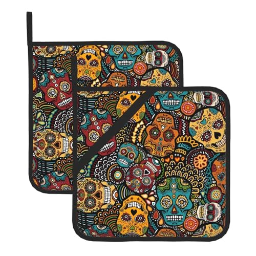 Topflappen-Sets mit Zuckerschädel für Küche und Grill, hitzebeständige Hotpads und Topflappen, perfekt zum Backen, Grillen Topflappen-Sets mit Zuckerschädel für Küche und Grill, hitzebeständige Hotpads und Topflappen, perfekt zum Backen, Grillen von JaoXer