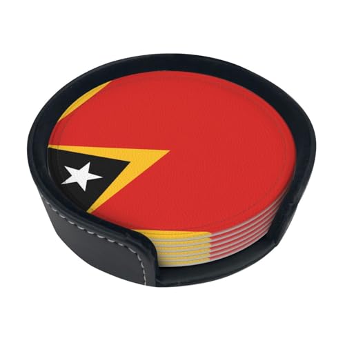 Untersetzer mit Aufdruck der Demokratischen Republik Timor, saugfähig, rund, 6 Stück, Lederuntersetzer für Zuhause, Küche, Bar, Kaffee, Büro Untersetzer mit Aufdruck der Demokratischen Republik Timor, saugfähig, rund, 6 Stück, Lederuntersetzer für Zuhause, Küche, Bar, Kaffee, Büro von JaoXer