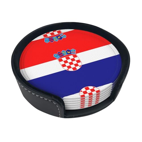 Untersetzer mit Flagge der Republik Kroatien, saugfähig, rund, 6 Stück, Leder, Tassenuntersetzer für Zuhause, Küche, Bar, Kaffee, Büro Untersetzer mit Flagge der Republik Kroatien, saugfähig, rund, 6 Stück, Leder, Tassenuntersetzer für Zuhause, Küche, Bar, Kaffee, Büro von JaoXer