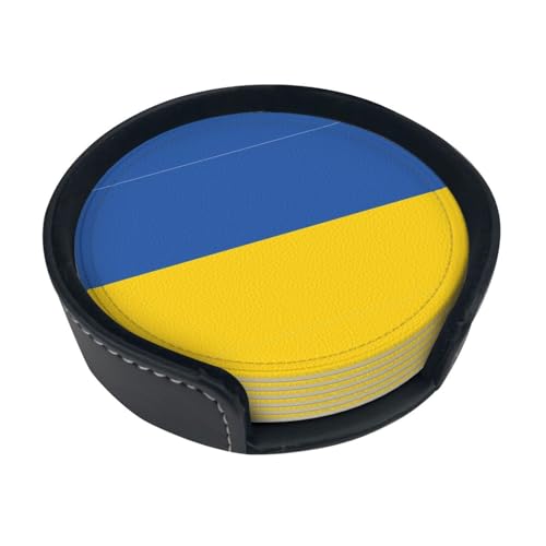 Untersetzer mit Flagge der Ukraine, saugfähig, rund, 6 Stück, Leder, für Zuhause, Küche, Bar, Kaffee, Büro Untersetzer mit Flagge der Ukraine, saugfähig, rund, 6 Stück, Leder, für Zuhause, Küche, Bar, Kaffee, Büro von JaoXer