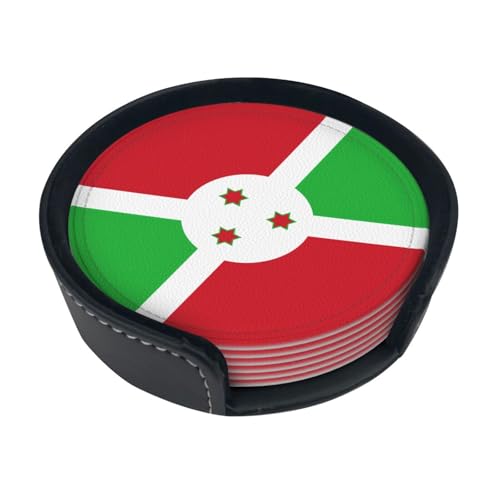 Untersetzer mit Flagge von Burundi, saugfähig, rund, 6 Stück, Leder, für Zuhause, Küche, Bar, Kaffee, Büro Untersetzer mit Flagge von Burundi, saugfähig, rund, 6 Stück, Leder, für Zuhause, Küche, Bar, Kaffee, Büro von JaoXer