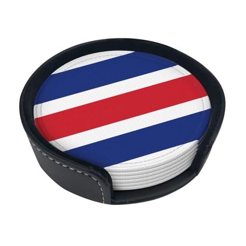 Untersetzer mit Flagge von Costa Rica, saugfähig, rund, 6 Stück, Leder, Tassenuntersetzer für Zuhause, Küche, Bar, Kaffee, Büro Untersetzer mit Flagge von Costa Rica, saugfähig, rund, 6 Stück, Leder, Tassenuntersetzer für Zuhause, Küche, Bar, Kaffee, Büro von JaoXer