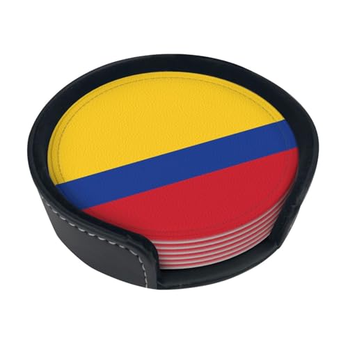 Untersetzer mit Flagge von Kolumbien, saugfähig, rund, 6 Stück, Leder, für Zuhause, Küche, Bar, Kaffee, Büro Untersetzer mit Flagge von Kolumbien, saugfähig, rund, 6 Stück, Leder, für Zuhause, Küche, Bar, Kaffee, Büro von JaoXer