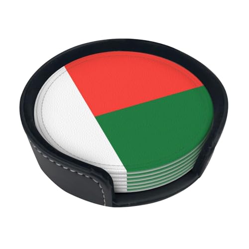 Untersetzer mit Flagge von Madagaskar, saugfähig, rund, 6 Stück, Leder, für Zuhause, Küche, Bar, Kaffee, Büro Untersetzer mit Flagge von Madagaskar, saugfähig, rund, 6 Stück, Leder, für Zuhause, Küche, Bar, Kaffee, Büro von JaoXer