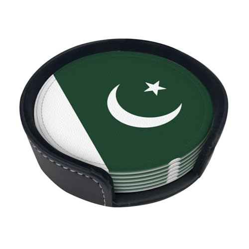 Untersetzer mit Flagge von Pakistan, saugfähig, rund, 6 Stück, Leder, für Zuhause, Küche, Bar, Kaffee, Büro Untersetzer mit Flagge von Pakistan, saugfähig, rund, 6 Stück, Leder, für Zuhause, Küche, Bar, Kaffee, Büro von JaoXer