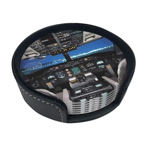 Untersetzer mit Flugzeug-Cockpit-Druck, saugfähig, rund, 6 Stück, Leder, Tassenuntersetzer für Zuhause, Küche, Bar, Kaffee, Büro Untersetzer mit Flugzeug-Cockpit-Druck, saugfähig, rund, 6 Stück, Leder, Tassenuntersetzer für Zuhause, Küche, Bar, Kaffee, Büro von JaoXer