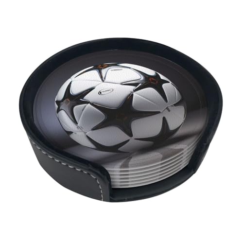 Untersetzer mit Fußballdruck, saugfähig, rund, 6 Stück, Leder, für Zuhause, Küche, Bar, Kaffee, Büro Untersetzer mit Fußballdruck, saugfähig, rund, 6 Stück, Leder, für Zuhause, Küche, Bar, Kaffee, Büro von JaoXer