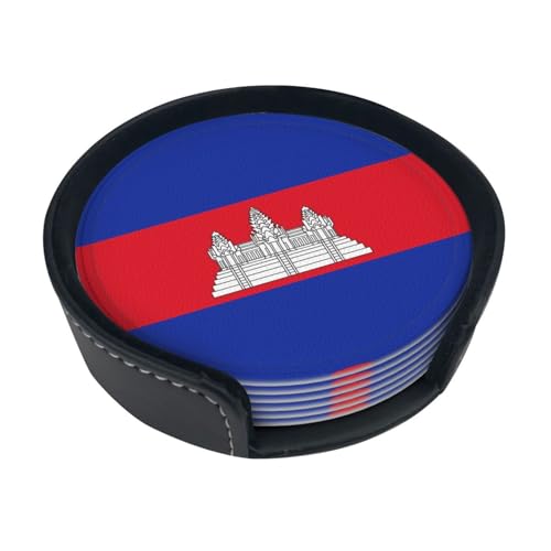 Untersetzer mit Kambodscha-Flaggen-Druck, saugfähig, rund, 6 Stück, Leder, Tassenuntersetzer für Zuhause, Küche, Bar, Kaffee, Büro Untersetzer mit Kambodscha-Flaggen-Druck, saugfähig, rund, 6 Stück, Leder, Tassenuntersetzer für Zuhause, Küche, Bar, Kaffee, Büro von JaoXer