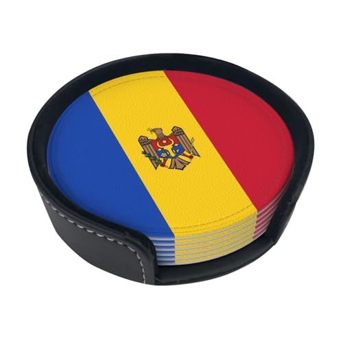 Untersetzer mit Motiv "Flagge von Moldawien", saugfähig, rund, 6 Stück, Leder für Zuhause, Küche, Bar, Kaffee, Büro Untersetzer mit Motiv "Flagge von Moldawien", saugfähig, rund, 6 Stück, Leder für Zuhause, Küche, Bar, Kaffee, Büro von JaoXer