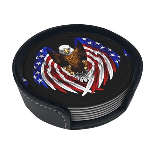 Untersetzer mit USA-Flagge, patriotischer Adler-Druck, saugfähig, rund, 6 Stück, Lederuntersetzer für Zuhause, Küche, Bar, Kaffee, Büro Untersetzer mit USA-Flagge, patriotischer Adler-Druck, saugfähig, rund, 6 Stück, Lederuntersetzer für Zuhause, Küche, Bar, Kaffee, Büro von JaoXer