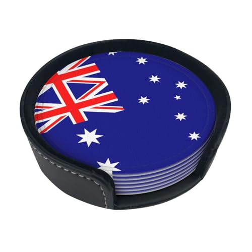 Untersetzer mit australischer Flagge, saugfähig, rund, 6 Stück, Leder, für Zuhause, Küche, Bar, Kaffee, Büro Untersetzer mit australischer Flagge, saugfähig, rund, 6 Stück, Leder, für Zuhause, Küche, Bar, Kaffee, Büro von JaoXer