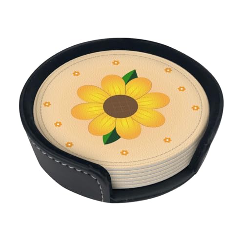 Untersetzer mit goldenem Sonnenblumen-Druck, saugfähig, rund, 6 Stück, Leder, für Zuhause, Küche, Bar, Kaffee, Büro Untersetzer mit goldenem Sonnenblumen-Druck, saugfähig, rund, 6 Stück, Leder, für Zuhause, Küche, Bar, Kaffee, Büro von JaoXer