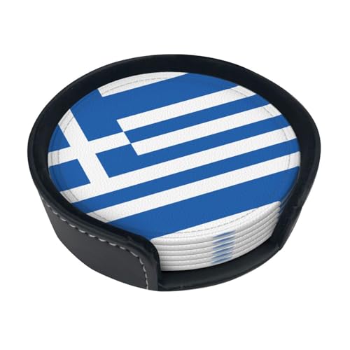 Untersetzer mit griechischer Flagge, saugfähig, rund, 6 Stück, Leder, Tassenuntersetzer für Zuhause, Küche, Bar, Kaffee, Büro Untersetzer mit griechischer Flagge, saugfähig, rund, 6 Stück, Leder, Tassenuntersetzer für Zuhause, Küche, Bar, Kaffee, Büro von JaoXer