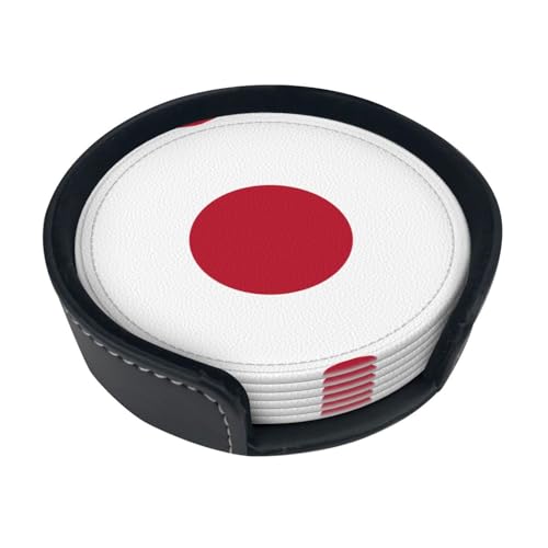 Untersetzer mit japanischer Flagge, saugfähig, rund, 6 Stück, Leder für Zuhause, Küche, Bar, Kaffee, Büro Untersetzer mit japanischer Flagge, saugfähig, rund, 6 Stück, Leder für Zuhause, Küche, Bar, Kaffee, Büro von JaoXer