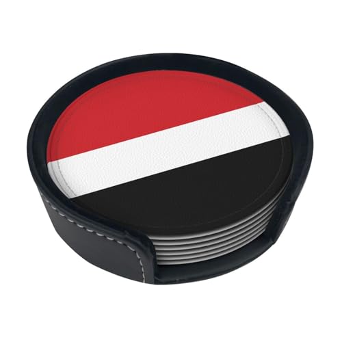 Untersetzer mit jemenitischer Flagge, saugfähig, rund, 6 Stück, Leder, Tassenuntersetzer für Zuhause, Küche, Bar, Kaffee, Büro Untersetzer mit jemenitischer Flagge, saugfähig, rund, 6 Stück, Leder, Tassenuntersetzer für Zuhause, Küche, Bar, Kaffee, Büro von JaoXer