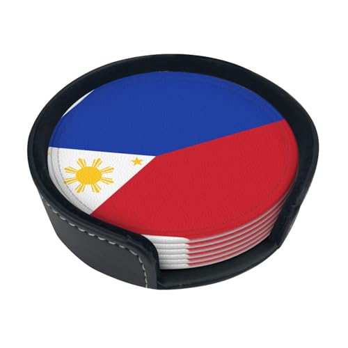 Untersetzer mit philippinischer Flagge, saugfähig, rund, 6 Stück, Lederuntersetzer für Zuhause, Küche, Bar, Kaffee, Büro Untersetzer mit philippinischer Flagge, saugfähig, rund, 6 Stück, Lederuntersetzer für Zuhause, Küche, Bar, Kaffee, Büro von JaoXer
