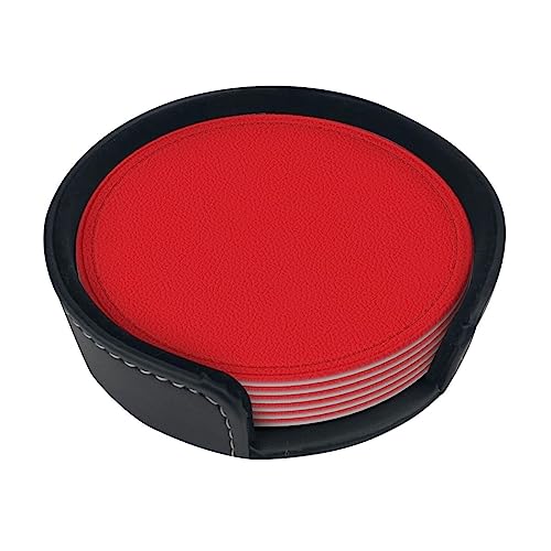Untersetzer mit rotem Druck, saugfähig, rund, 6 Stück, Leder, für Zuhause, Küche, Bar, Kaffee, Büro Untersetzer mit rotem Druck, saugfähig, rund, 6 Stück, Leder, für Zuhause, Küche, Bar, Kaffee, Büro von JaoXer