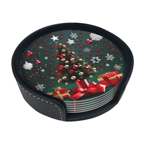 Untersetzer mit rundem Kugel-Weihnachtsbaum-Druck, saugfähig, rund, 6 Stück, Lederuntersetzer für Zuhause, Küche, Bar, Kaffee, Büro Untersetzer mit rundem Kugel-Weihnachtsbaum-Druck, saugfähig, rund, 6 Stück, Lederuntersetzer für Zuhause, Küche, Bar, Kaffee, Büro von JaoXer