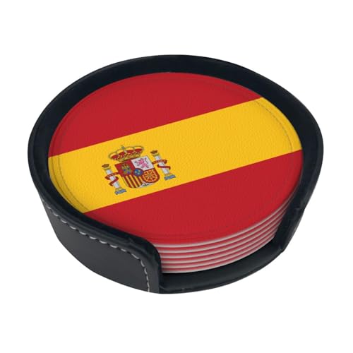 Untersetzer mit spanischer Flagge, saugfähig, rund, 6 Stück, Leder für Zuhause, Küche, Bar, Kaffee, Büro Untersetzer mit spanischer Flagge, saugfähig, rund, 6 Stück, Leder für Zuhause, Küche, Bar, Kaffee, Büro von JaoXer